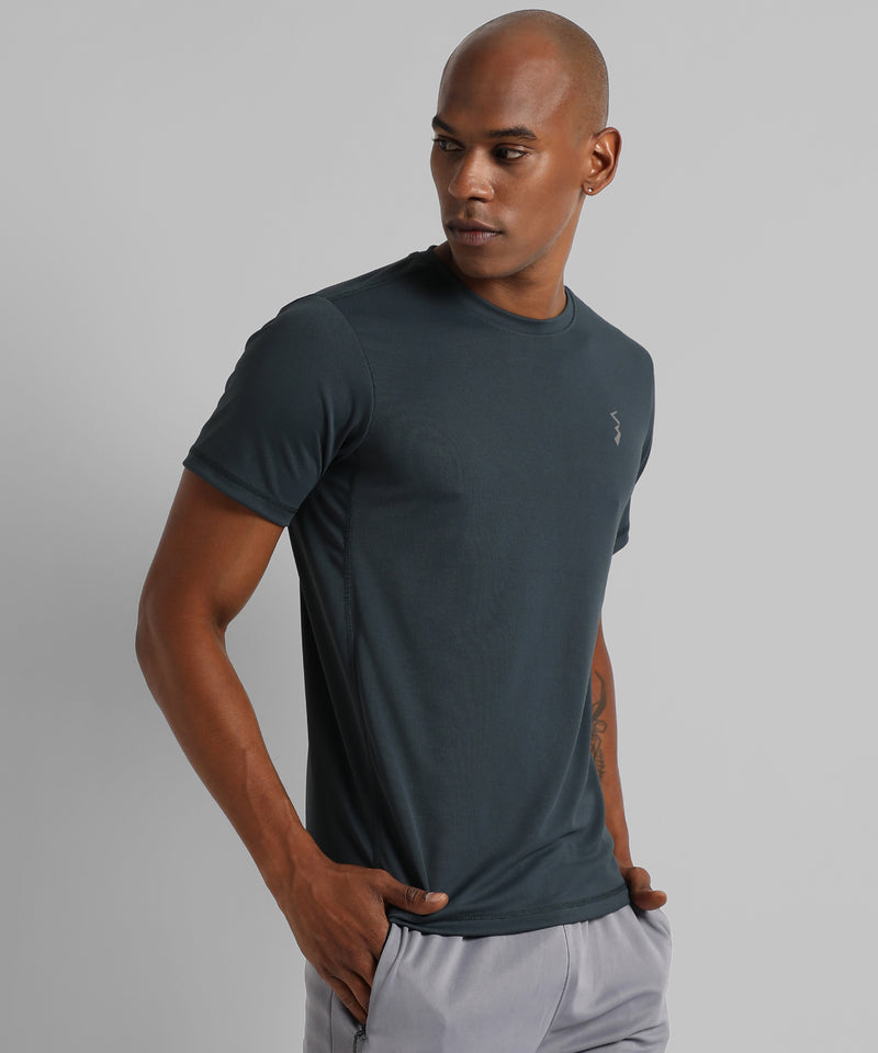 Men's Solid Charcoal Grey Regular Fit Activewear T-Shirt