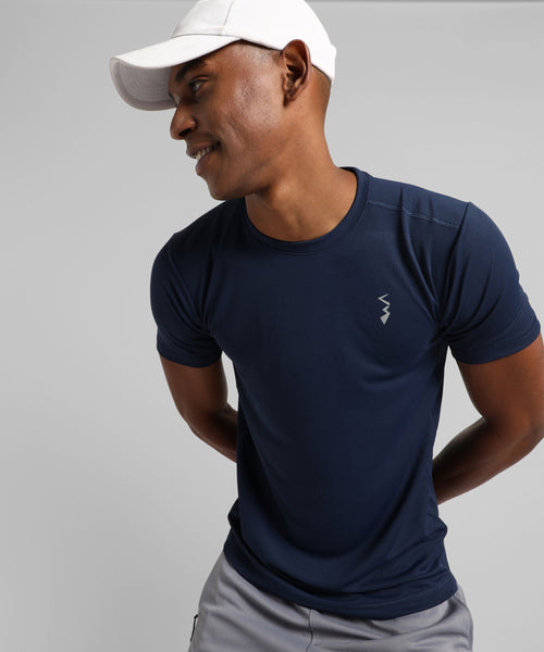 Men's Solid Navy Blue Regular Fit Activewear T-Shirt