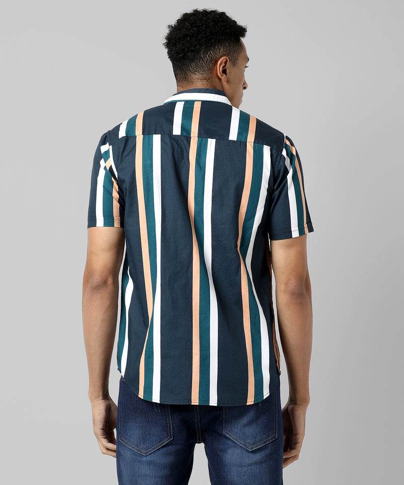 Men's Blue Striped Regular Fit Casual Shirt