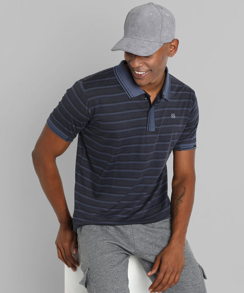 Men's Grey Striped Regular Fit Casual T-Shirt