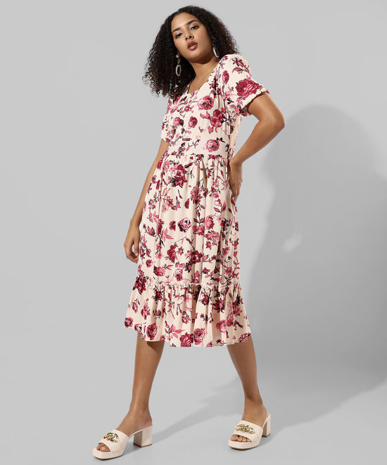 Women's White Printed Regular Fit Dress