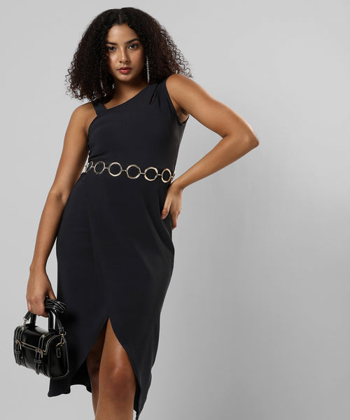 Women's Solid Black Regular Fit Dress