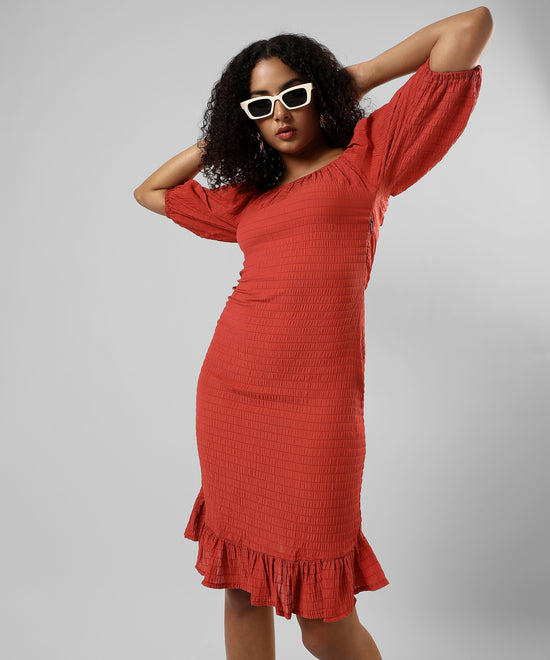 Women's Solid Red Regular Fit Dress