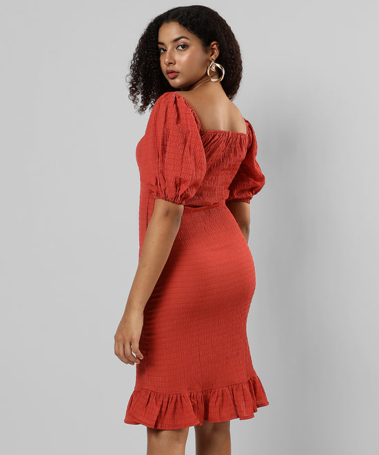 Women's Solid Red Regular Fit Dress