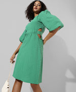 Women's Solid Green Regular Fit Dress