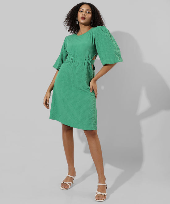 Women's Solid Green Regular Fit Dress