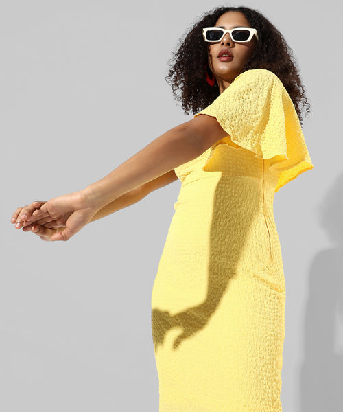 Women's Solid Yellow Regular Fit Dress