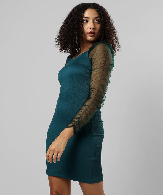 Women's Solid Green Regular Fit Dress