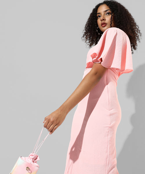 Women's Solid Pink Regular Fit Dress