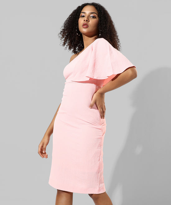 Women's Solid Pink Regular Fit Dress