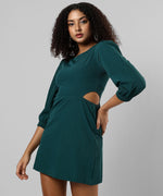 Women's Solid Emerald Green Regular Fit Dress