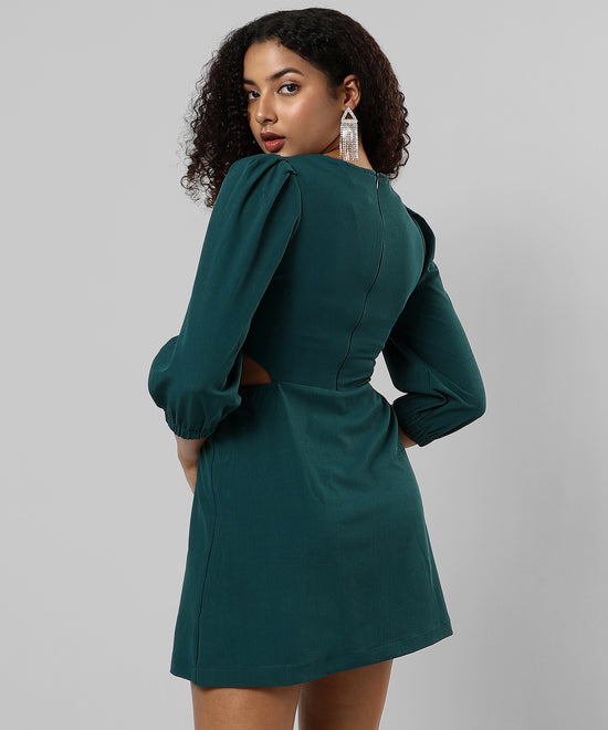 Women's Solid Emerald Green Regular Fit Dress