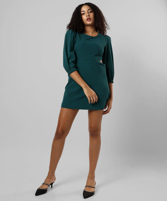 Women's Solid Emerald Green Regular Fit Dress