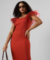 Women's Solid Red Regular Fit Dress