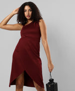 Women's Solid Maroon Regular Fit Dress