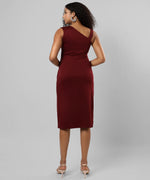 Women's Solid Maroon Regular Fit Dress