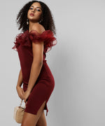 Women's Solid Maroon Regular Fit Dress