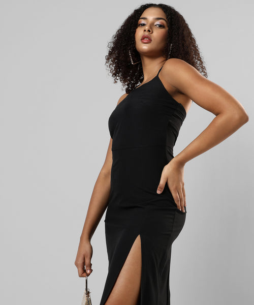Women's Solid Black Regular Fit Dress