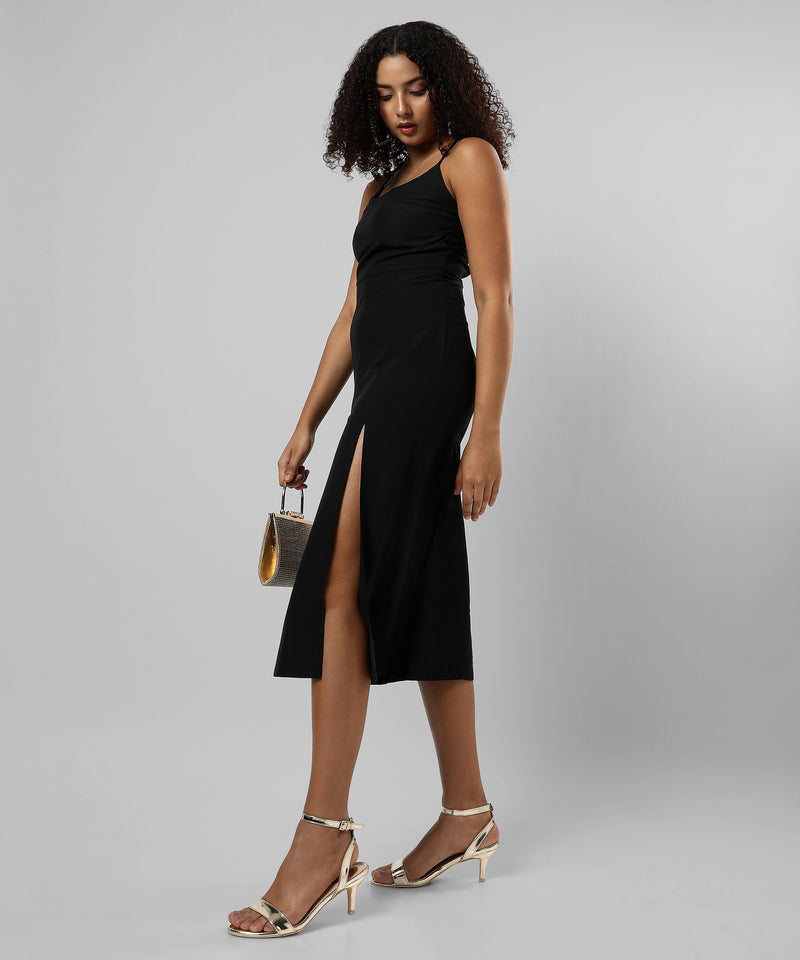 Women's Solid Black Regular Fit Dress