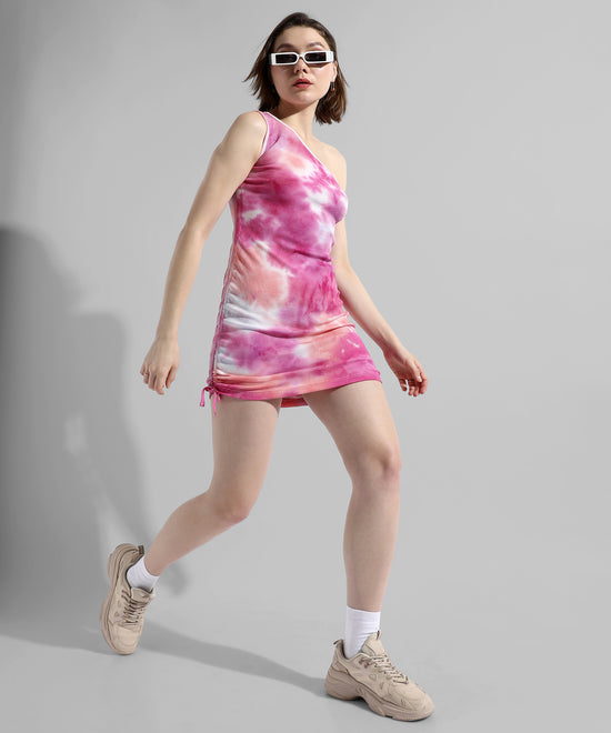 Women's Pink Tie-Dye Regular Fit Dress