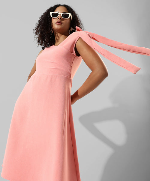 Women's Solid Pink Regular Fit Dress