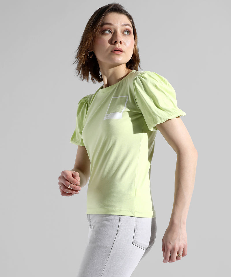Women's Yellow Printed Regular Fit Top