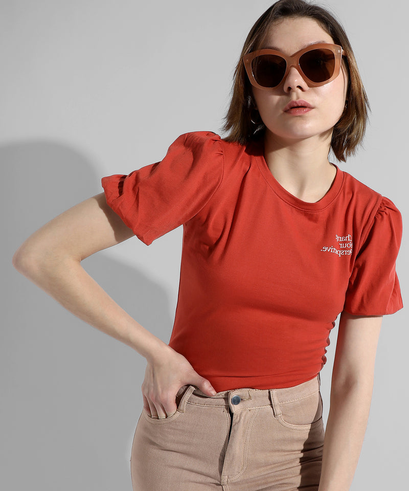 Women's Red Printed Regular Fit Top