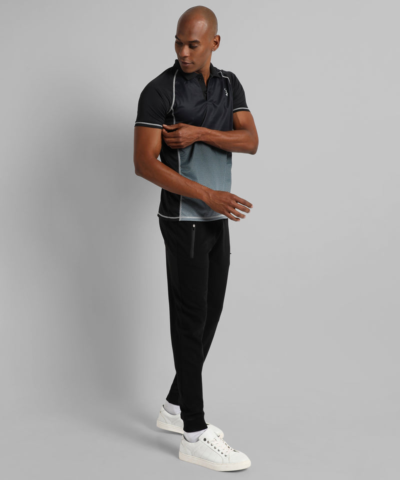 Men's Black Colourblocked Regular Fit Activewear T-Shirt