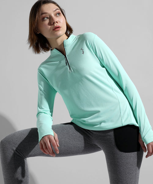 Women's Solid Mint Green Regular Fit Activewear T-Shirt