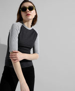 Women's Charcoal Grey Colourblocked Regular Fit Top