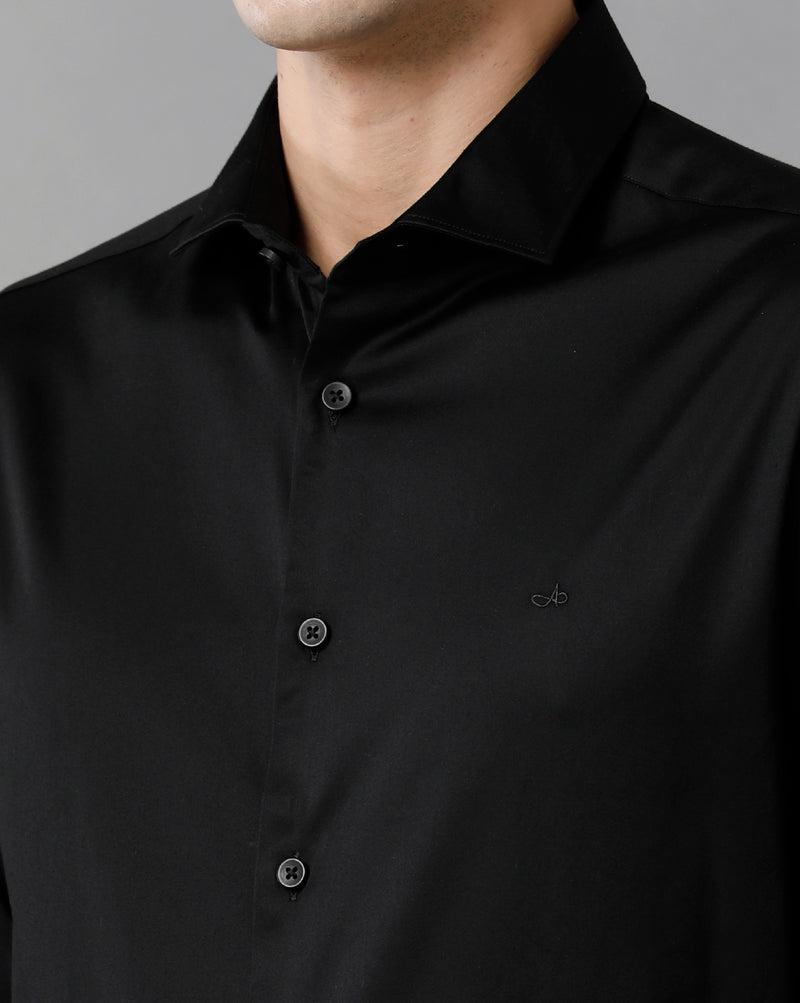Mens Regular Fit Solid Black Formal Satin Shirt
