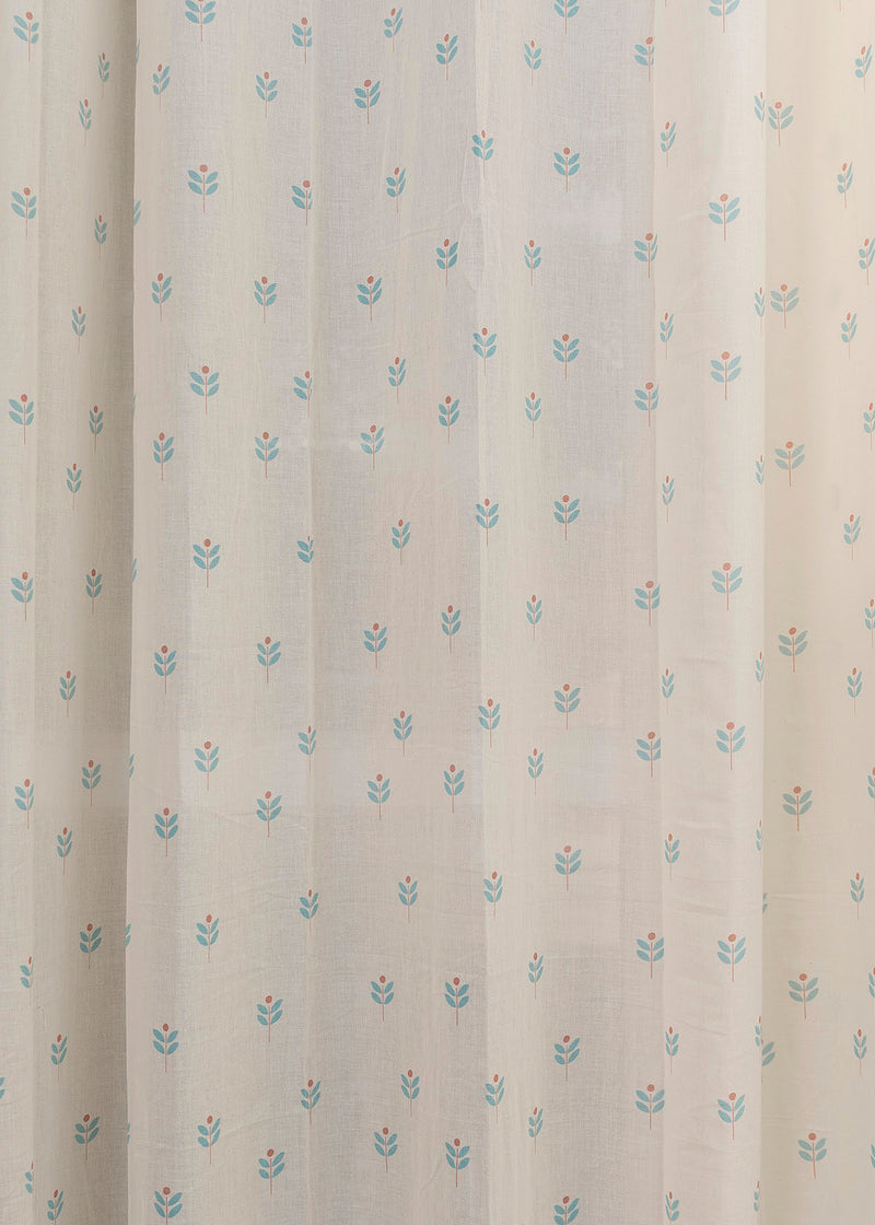 Sapling Nile Blue Cotton Sheer Curtain (Single piece) - Window