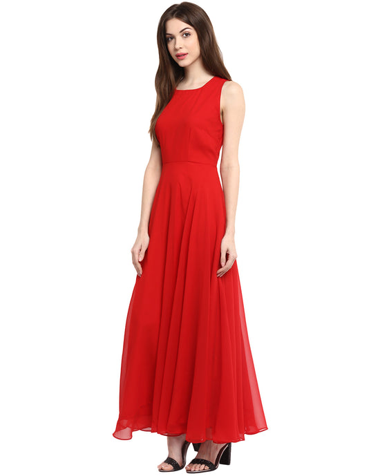 Red Solid Maxi Dress