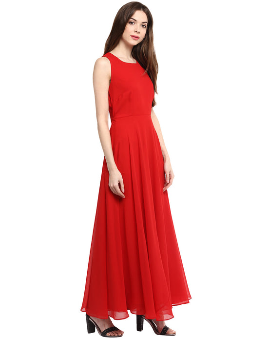 Red Solid Maxi Dress