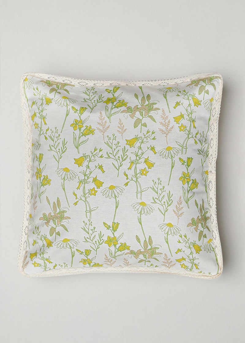 Tulip Garden Primrose Yellow Printed Cotton Cushion Cover - 20" x 20"