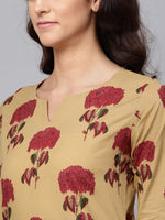 Ahika Women Cream Color Function Wear Cotton Fabric Printed Fancy Kurti