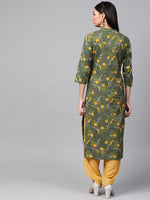 Ahika Women Cotton Fabric Printed Simple Function Wear Green Color Kurti