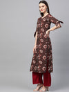 Ahika Women Occasion Wear Brown Color Printed Cotton Fabric Kurti