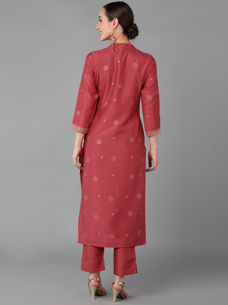Ahika Women Maroon Chanderi Silk Ethnic Motifs Yoke Design
