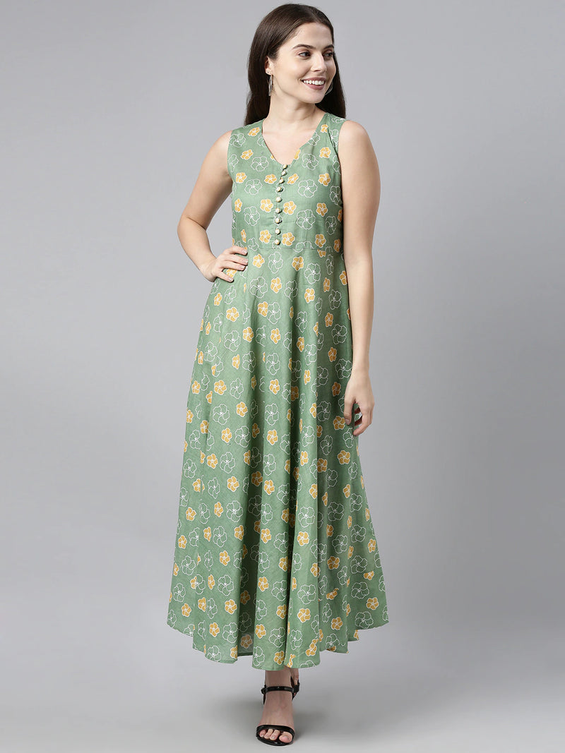 Ahika Women Green & Yellow Floral Print Maxi Dress