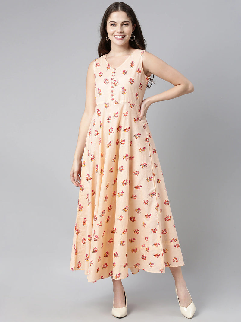 Ahika Women Peach Floral Printed Maxi Dress