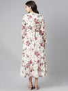 Ahika Off White Maroon Floral Printed Georgette A Line Midi Dress