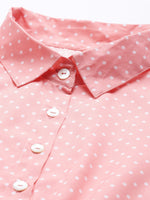 Ahika Pink Crepe Polka Dot Mini Dress
