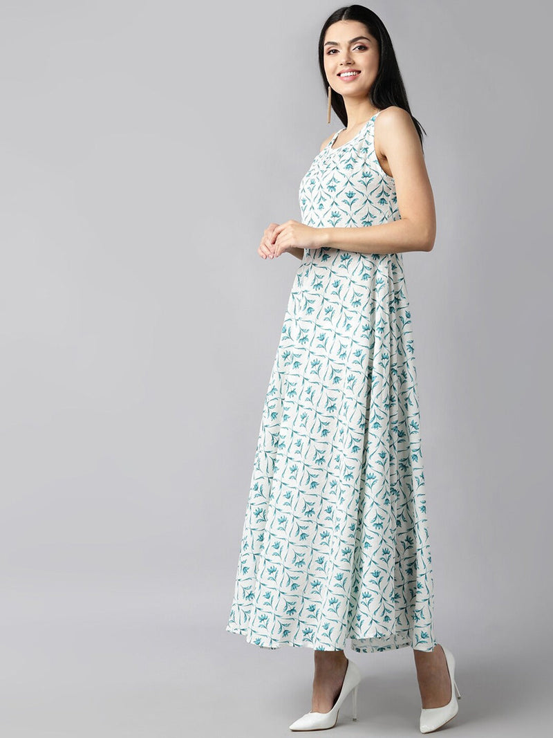 Ahika Off White Blue Floral Maxi Dress