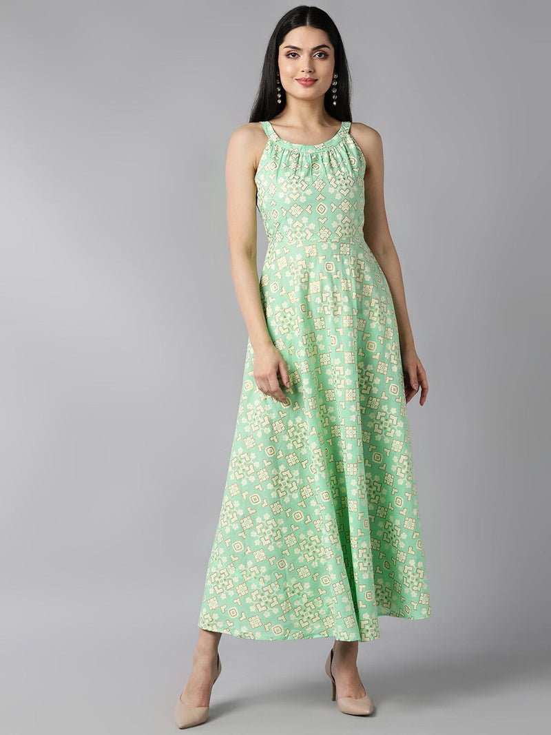 Ahika Sea Green Floral Maxi Dress