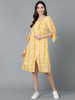 Ahika Women Yellow Cotton Dyed Dresses