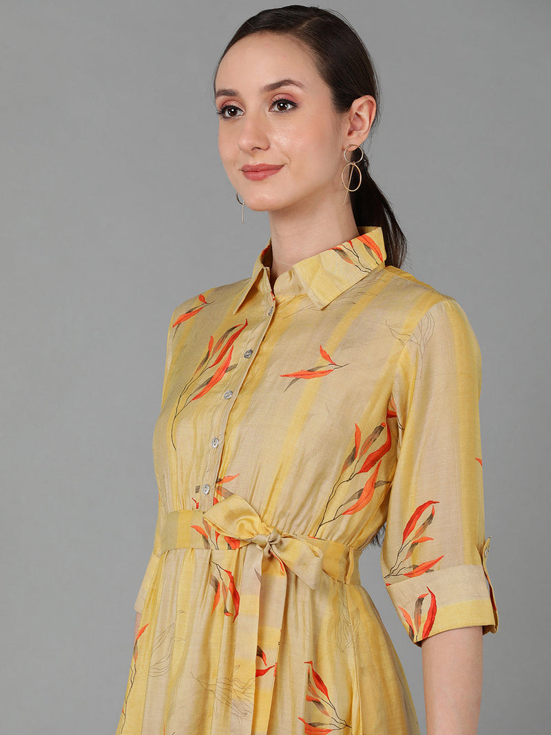 Ahika Women Yellow Polyester Striped Printed