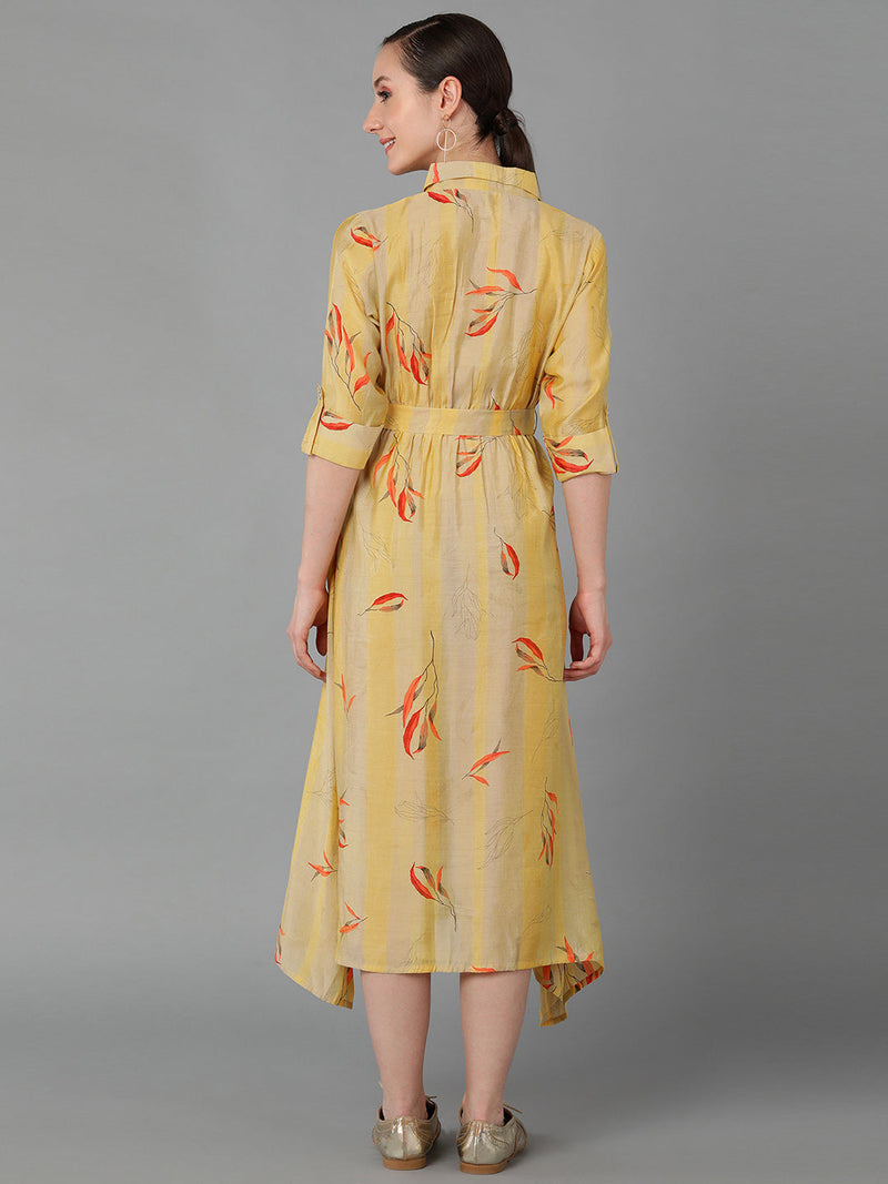 Ahika Women Yellow Polyester Striped Printed
