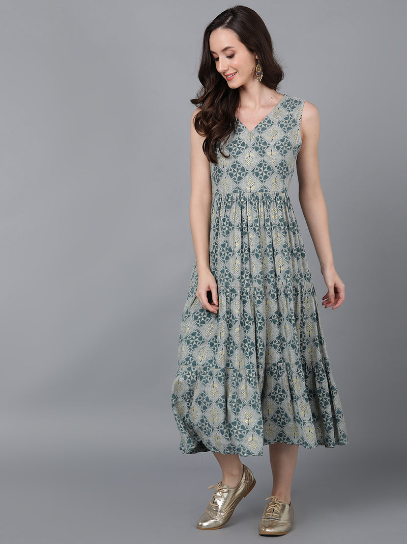 Ahika Women Cotton Geometric Printed Dress