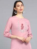 Ahika Women Pink Solid Embroidered Kurtas 3